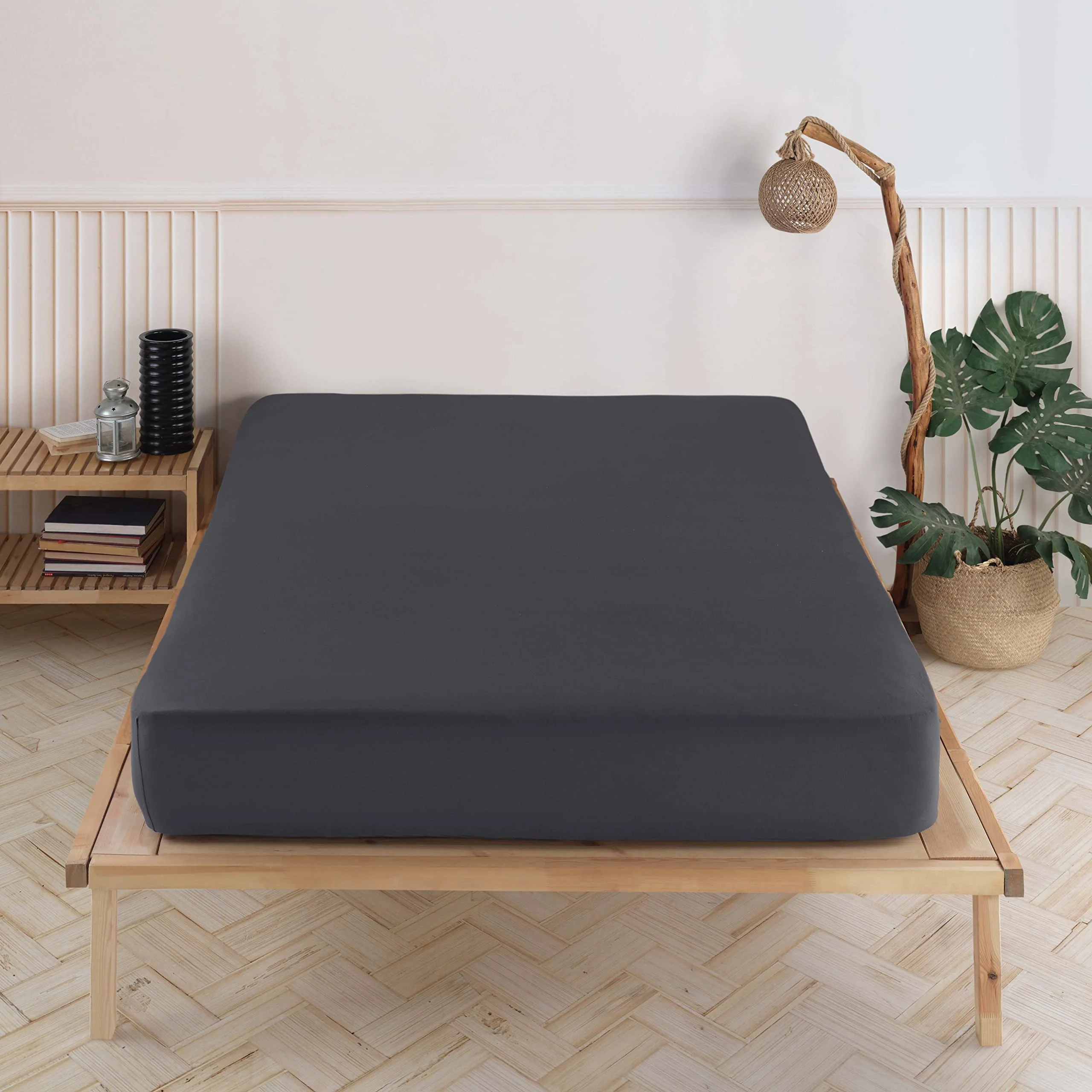 Vency Premium Jersey Spannbettlaken 90x200cm Anthrazit - Spannbetttuch 100% Baumwolle, Bettlaken 90x200 Bis 35 cm Matratzenhöhe Anthrazit