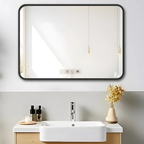 MIQU Badezimmerspiegel 50 70 80 100 cm Wandspiegel Groß Badspiegel ohne Beleuchtung Rechteckig mit Schwarz Metall Rahmen Spiegel für Badezimmer, Wohnzimmer, WC, Flur MIK
