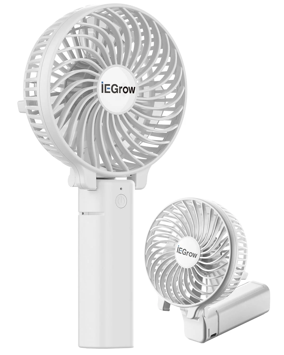 iEGrow Handventilator Tragbarer Mini Ventilatoren USB Wiederaufladbarer [2-9 Betriebsstunden] 3 Geschwindigkeiten Aufladbarem Batterie für Reisen Zuhause (Weiß)