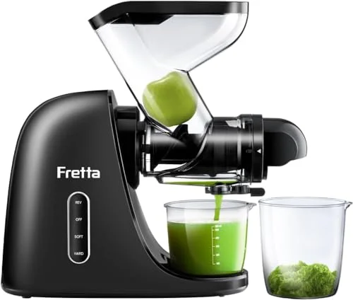 Fretta Slow Juicer Entsafter Gemüse und Obst Gemüse Testsieger, 76mm Öffnung Obstpresse Elektrisch Saftpresse Äpfel Sellerie Juicer Machine Masticating Gemüsepresse BPA-Frei, Dunkelrot