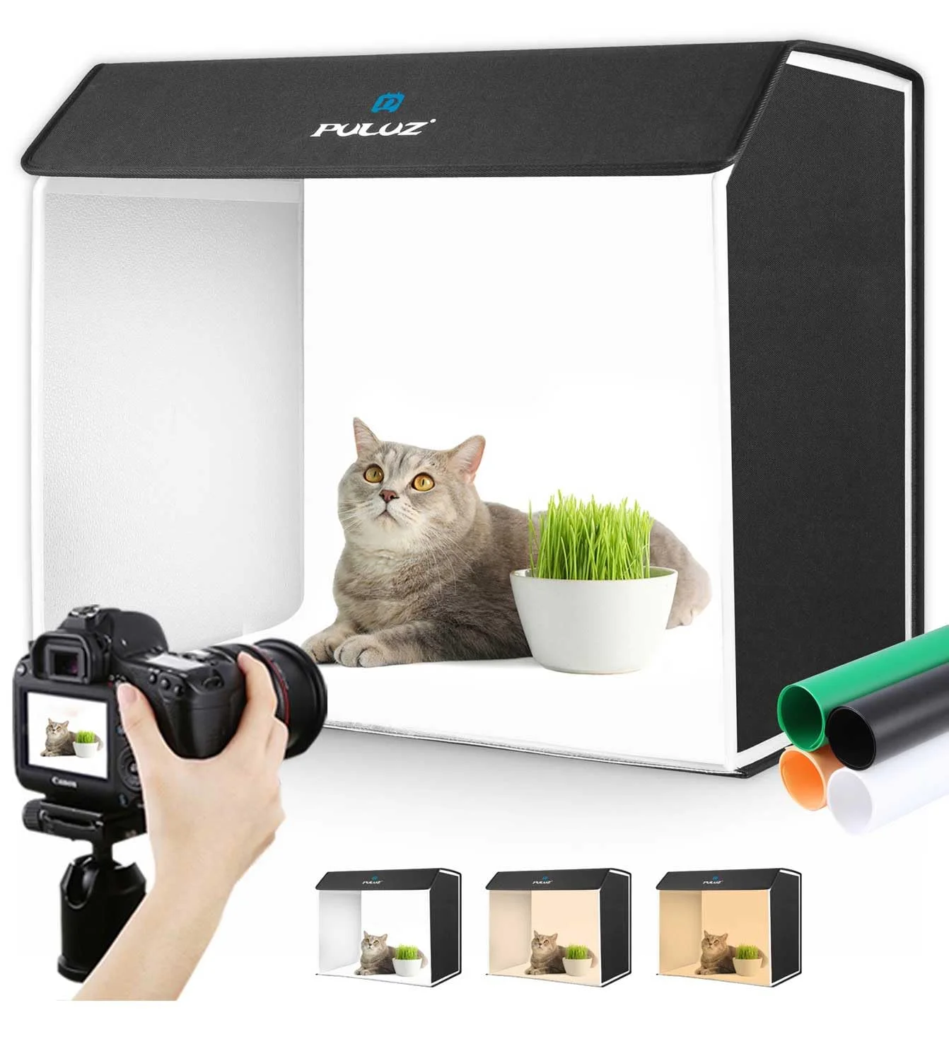 PULUZ 60 x 40 cm Studio Fotobox Softbox Fotografie, tragbare Fotokiste für Produktfotografie, Zelt-Set mit 672 LED-Leuchten und 4 bunten PVC-Hintergrundwänden