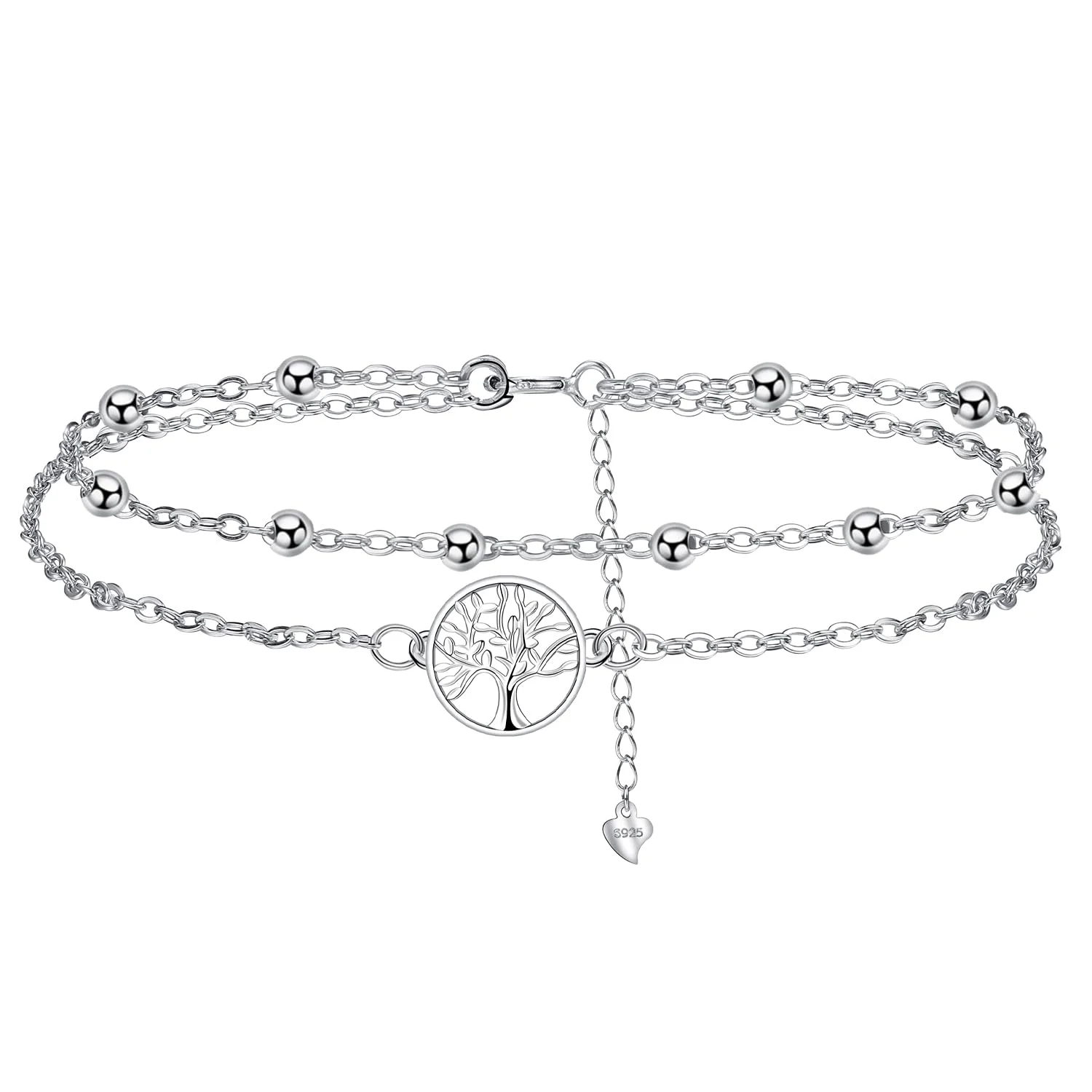 J.MUEN Fußkettchen Silber 925 für Damen, Sommer Strand Schmuck Geschenk für Damen Mädchen, Verstellbare Fußkette 22+4cm