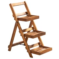 3-stufiges Blumentreppe mit 3 Ablagen aus Akazienholz, ca. 65 x 40 x 80 cm - Braun