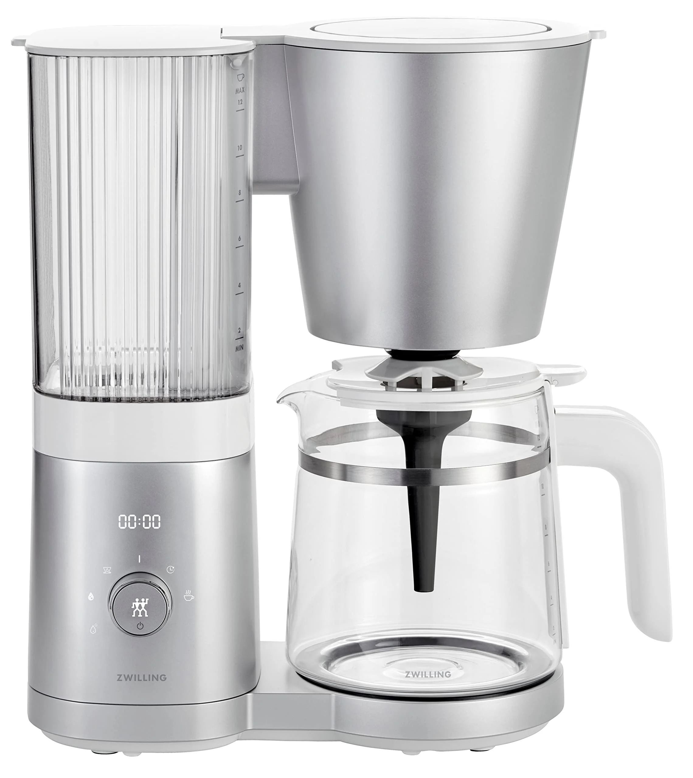 ZWILLING ENFINIGY Filterkaffeemaschine mit 1.5l Glaskanne, Edelstahl-Boiler, Blooming, Entkalkerfunktion, Kunststoff, Silber