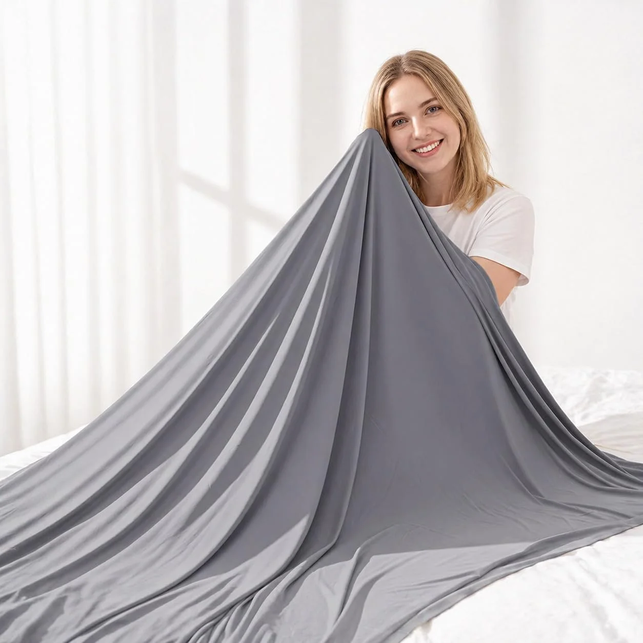 RUMBALUXY Kühlende Decke, Doppelseitige Kühldecke mit Japanischen Q-Max >0,45 Arc-Chill Fasern, Leichte & Atmungsaktive Sommerdecke für Sofa, Reisen & Camping 152 x 203 cm, Struktur-Grau