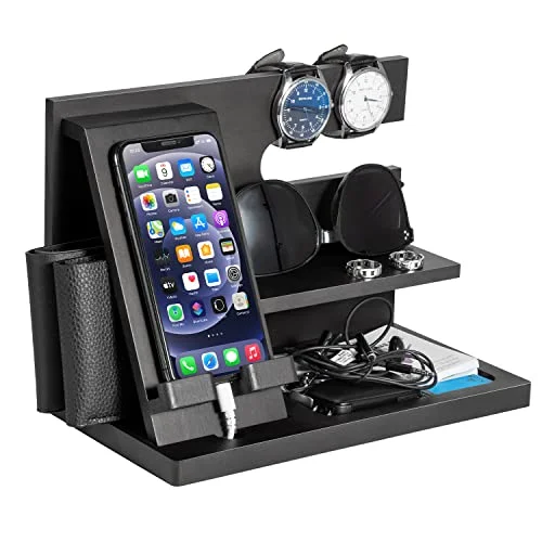 Geschenke für Männer Holz Telefon Dockingstation Männer Nachttisch Organizer Weihnachten Männer Geschenke Geburtstag Schreibtisch Organizer Docking Station Holz Geschenke für Papa Ehemann Geschenk