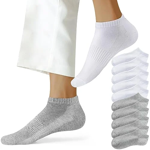 NUOZA 10 Paar Sneaker Socken Herren Damen Baumwolle Schwarz Weiß Grau Kurze Halbsocken Unisex