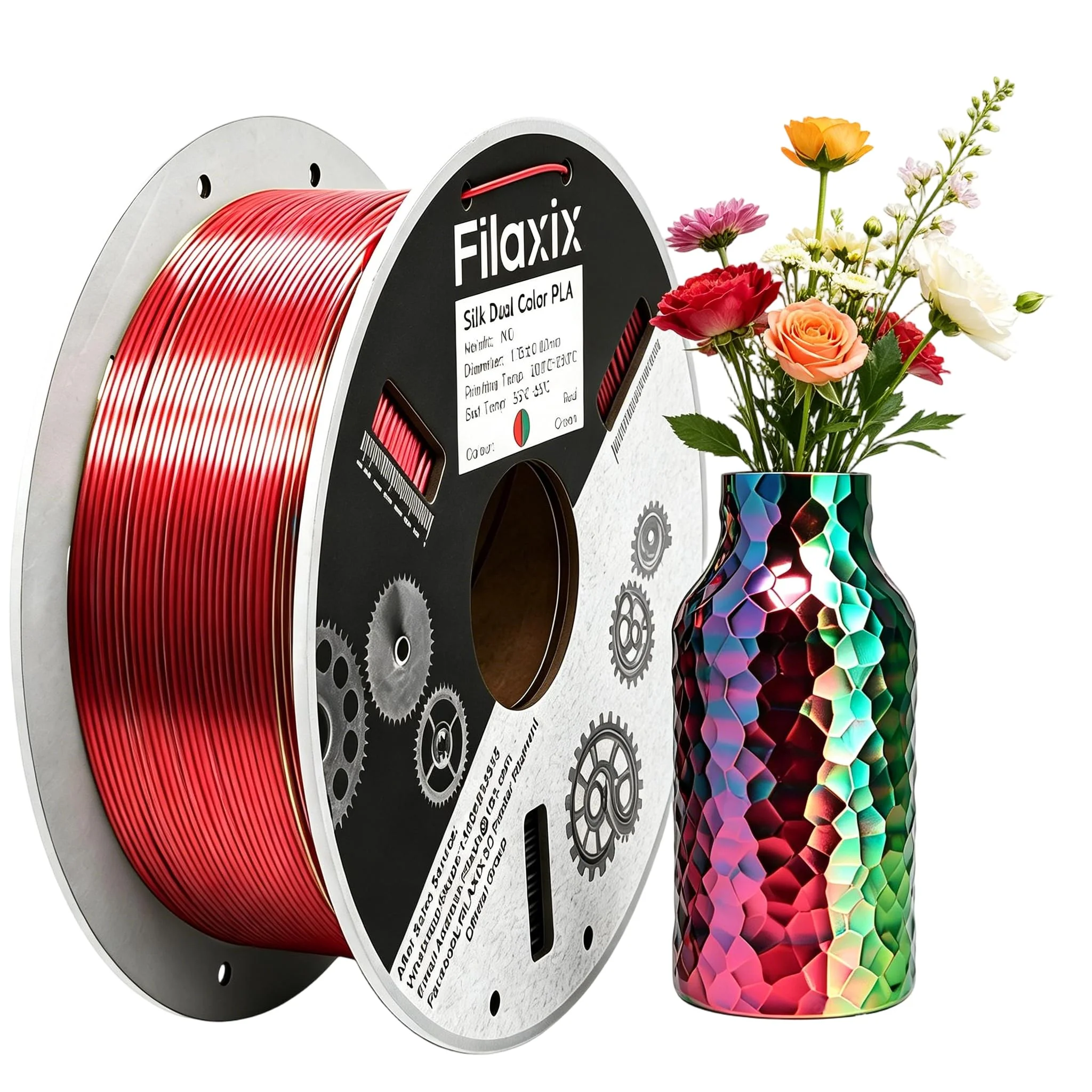 Silk Dual Color PLA Filament 1.75mm, Silk Shiny Coextrusion Filament, Compatible with Bambu LAB,Creality K1C,QIDI MAX3, FLASHFORGE Adventurer 5M, Prusa MK4 FDM 3D Printer,Red Green,1KG
