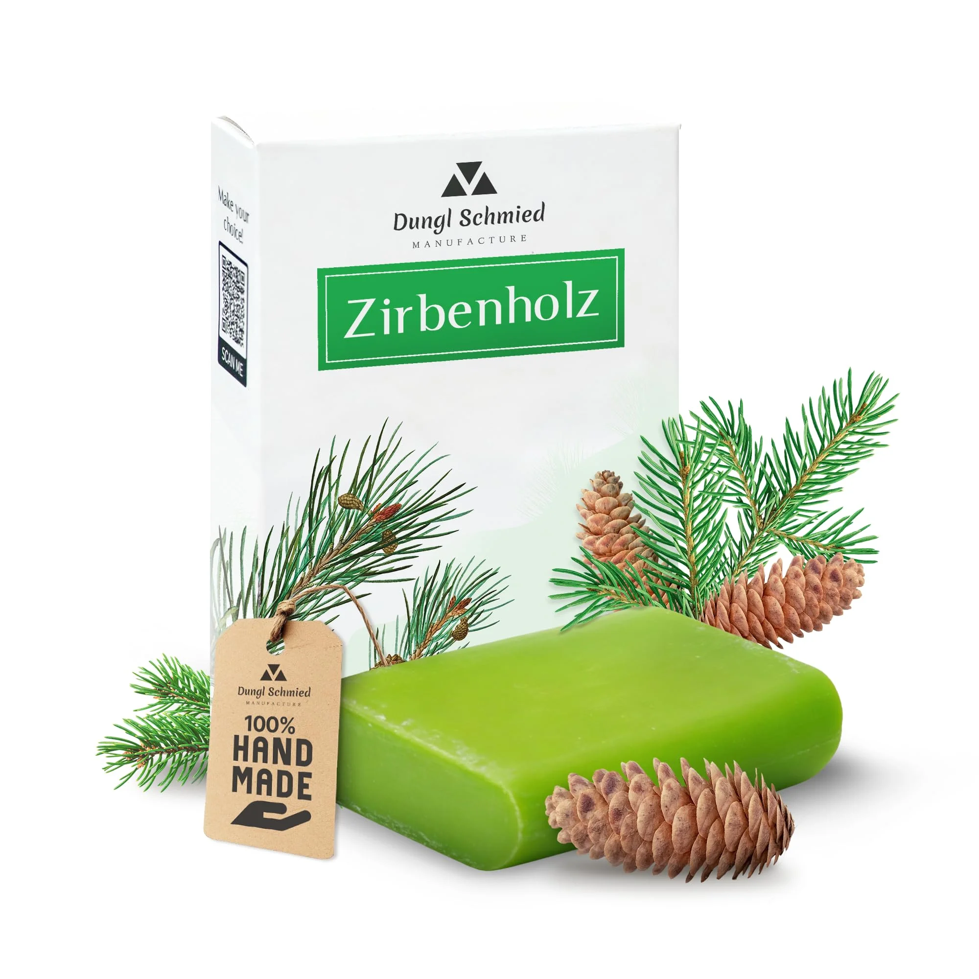 Dungl Schmied | Zirbelkiefer Seife | Handgemacht | 100g Seifenstück | Ohne Palmöl | Vegan | Naturseife mit natürlichen Inhaltsstoffen | Für alle Hauttypen