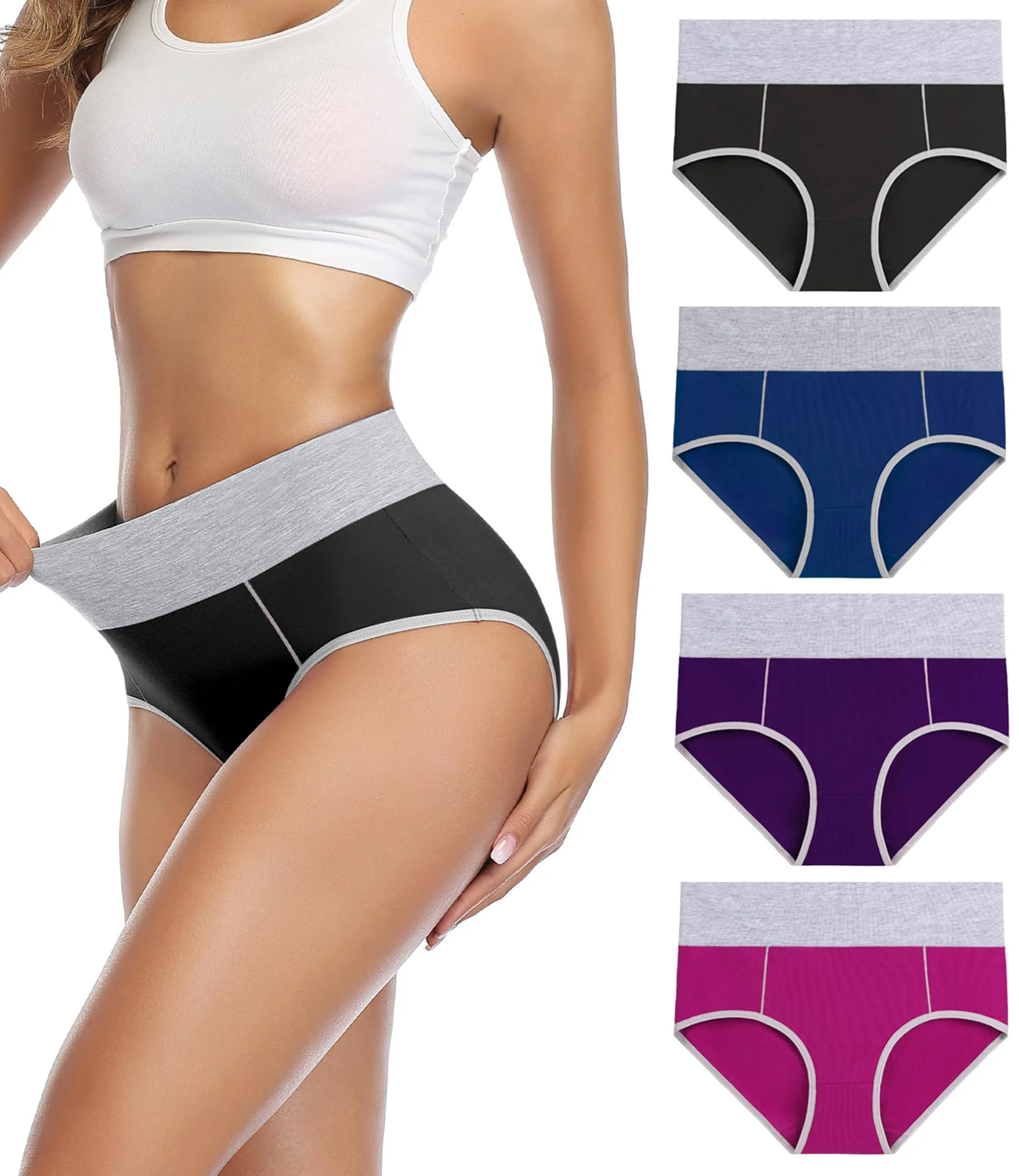 wirarpa Unterhosen Damen Unterwäsche Baumwolle Taillenslip High Rise Slip 4er Pack