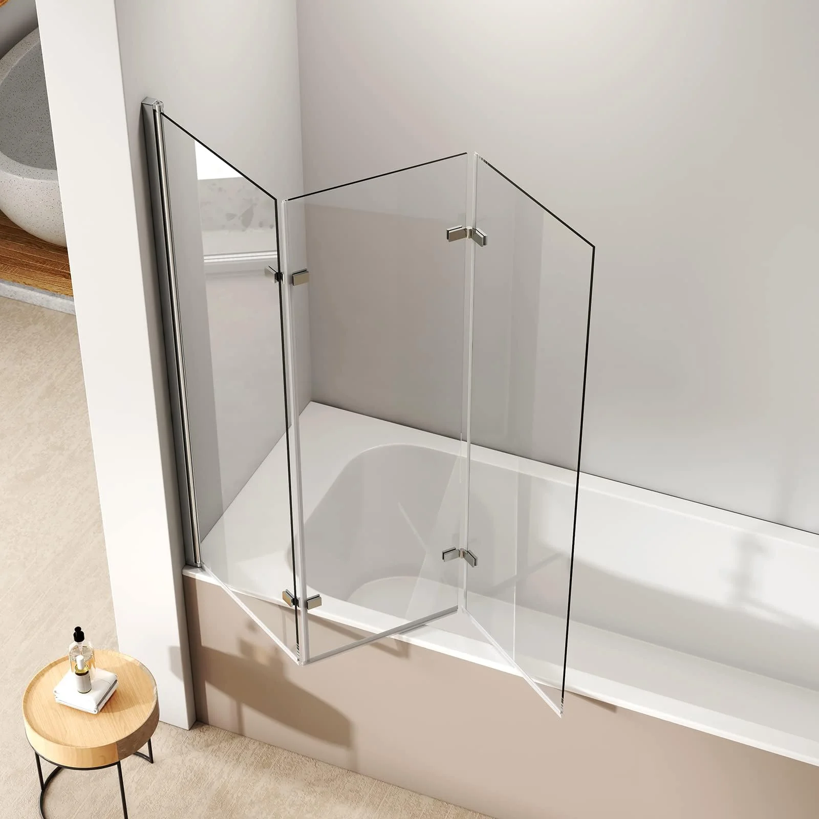 EMKE 100x140cm Badewanne Duschwand mit NANO einfach-Reinigung Beschichtung Faltwand 6mm Sicherheitsglas