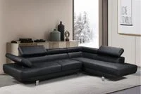 Ecksofa mit verstellbaren Kopf- und Arm-Funktionen in Lederoptik - Schwarz