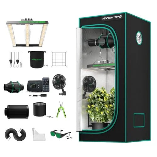 MARS HYDRO Smart Growzelt Komplettset mit Smart Controller43,FC-E1500 App Fernbedienung Dimmbar Light,80X80X160cm 1680D Grow Box Komplettset,4" App-Steuerung Automatischer Belüftungssat