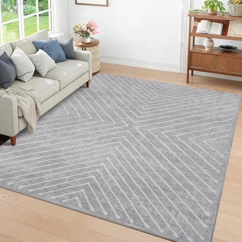 LuxFocus Waschbare Teppiche Wohnzimmer, Moderne Geometrische Große Teppiche, Zeitgenössischer Gestreifter Schlafzimmerteppiche, Weicher Kurzflor-Teppich Für Kinderzimme