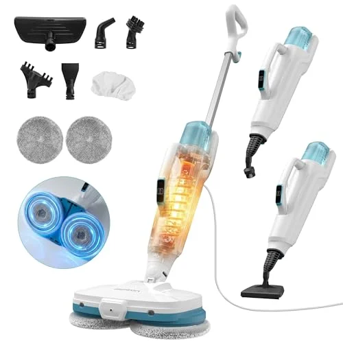 Dampfreiniger 10-in-1 mit Handgerät, 15s Schnellaufheizung, 2 Dampfstufen & Sprayfunktion, 500 ml Tank, Steam Mop für Fliesen, Laminat, Parkett, Teppich, Küche, Bad, Auto