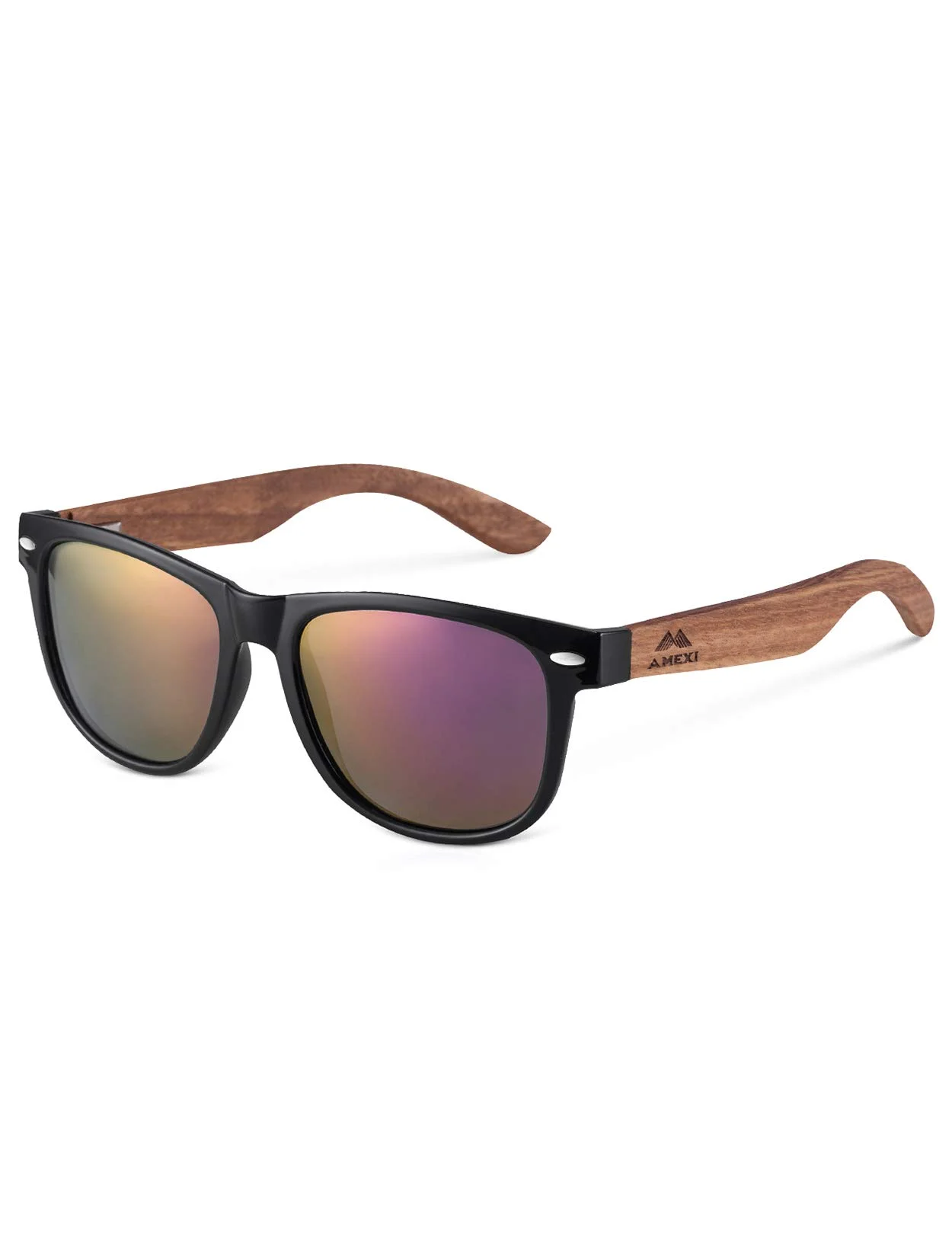 AMEXI Holz Sonnenbrillen Polarisierte Sonnenbrille,Herren Damen Polarisierte Sonnenbrille， UV400 Sonnenbrille/Der Rahmen der Brille ist aus Walnuss Holz