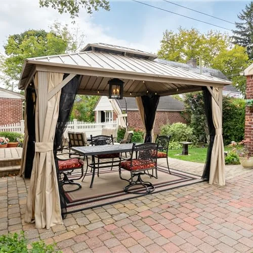 PURPLE LEAF Pavillon Hardtop Wasserdicht Stabil Winterfest Gartenpavillon mit Stahldach Alu Pavillon mit Seitenteile