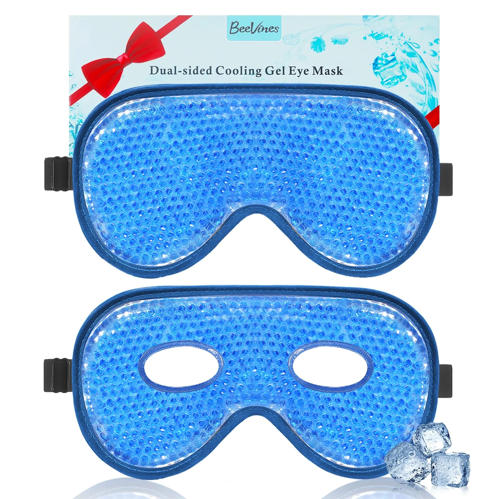 BeeVines Eis-Augenmaske, 2er-Pack JUMBO Kühlende Gel-Masken für geschwollene Augen für Männer & Frauen, kalte & warme Kompresse für Post-Chirurgie, Schwellungen, Allergien (A01 Blau & Blau)