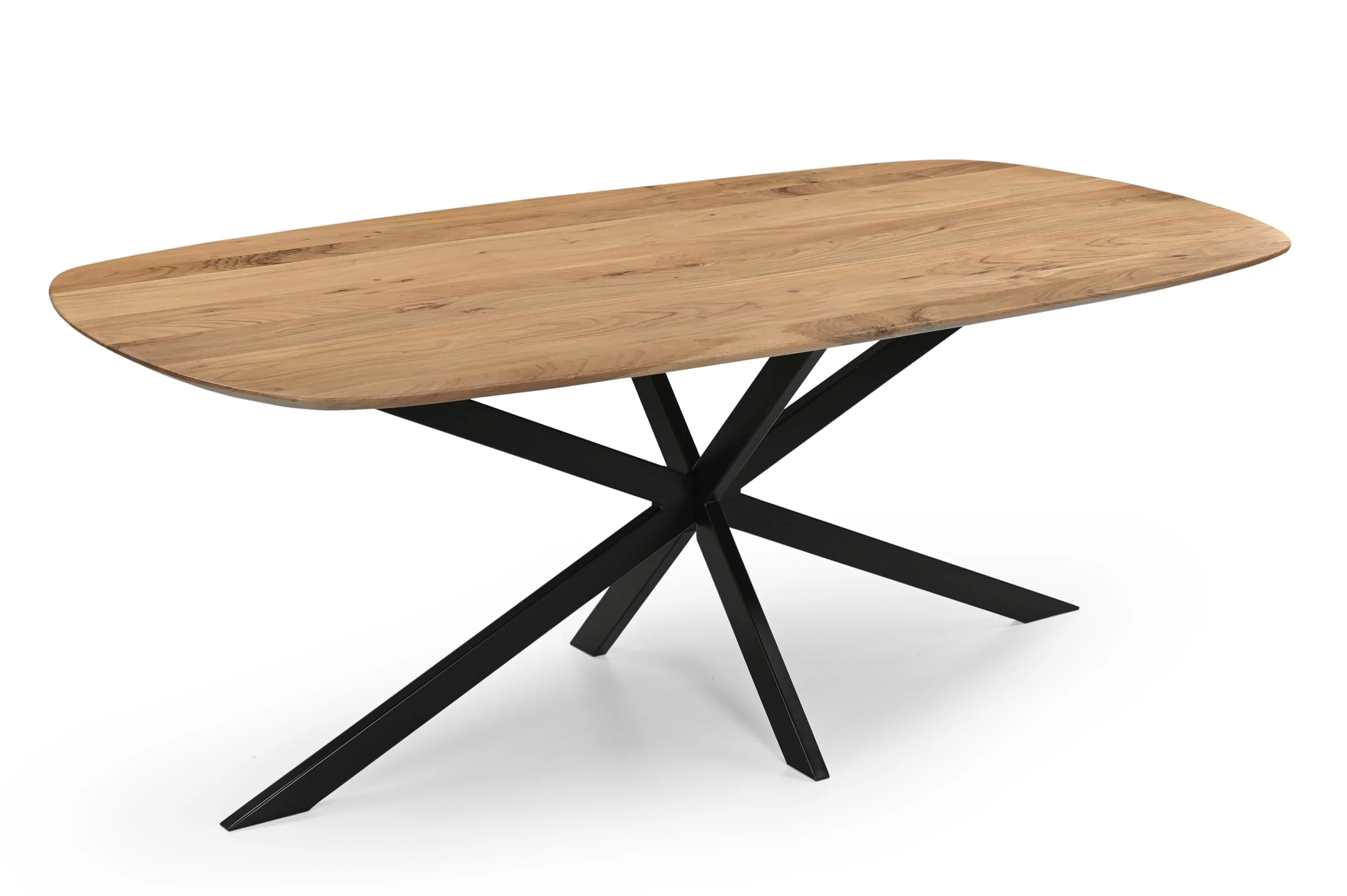 Linele Esszimmertisch oval 160x85 cm – Massivholz Tisch Akazienholz mit Spider Gestell – 2,6cm – Schweizer Kante – Handgefertigter Esstisch, robust & hochwertig, naturfarben