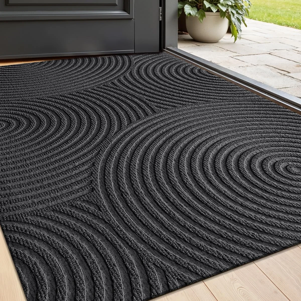 Mlying Premium Fußmatte, rutschfeste Schmutzfangmatte für Innen und Außen, 45x75 cm, Waschbar, Wetterfest, Ideal für Eingang, Haustür, Patio, Flur, Garten (Tropfen-Schwarz, 45x75)