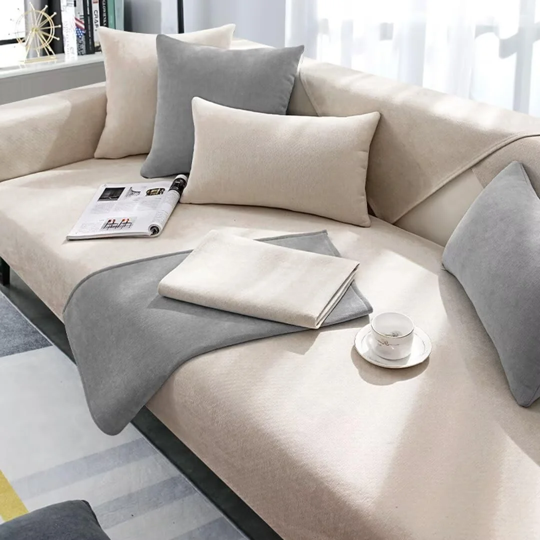 BohrenCL Chenille Sofabezug, Sofaschoner rutschfest, Sofadecke, Couchdecke Überwurf, Couch Überzug L Form, Rutschfester Sofa Überzug 1/2/3/4 Sitzer, Sofaüberwürfe, Chenille-Couchbezug