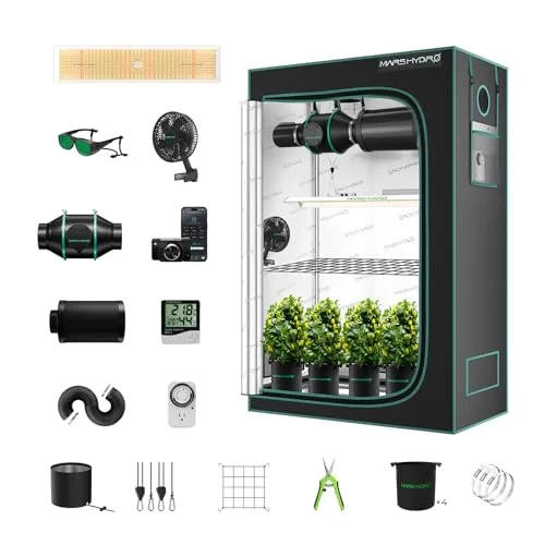 MARS HYDRO TSL2000 Growzelt Komplettset,LED Vollspektrum Dimmbar Grow Lampe,120X60X180cm 1680D Hohe Reflektivität Mylar Grow Box Komplettset,4" Smart WiFi-gesteuerte Lüftungssatz,10-Gang-Lüfter