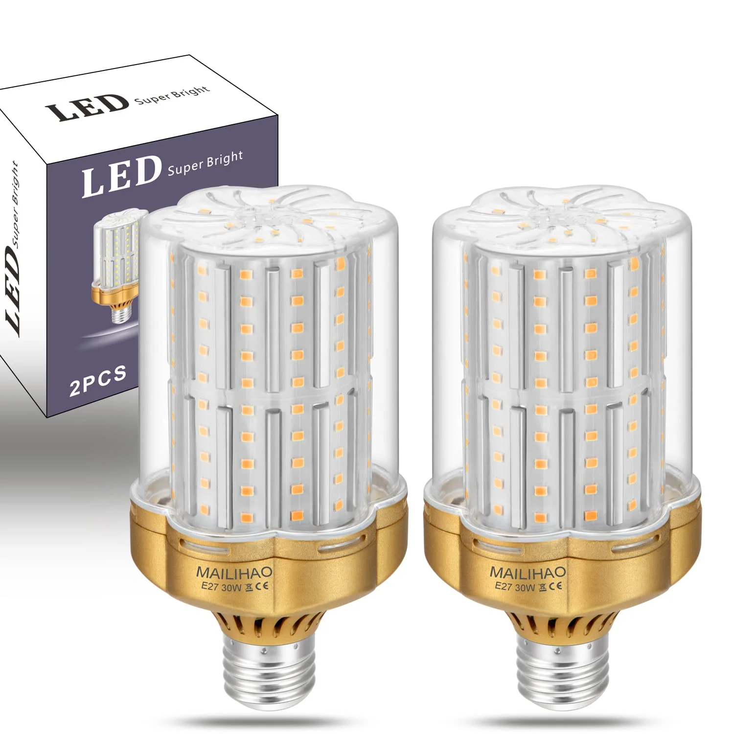 MAILIHAO E27 LED 30W Superhelle Maiskolben Warmweiß 3000K 3500LM (250W Entspricht Glühbirnen) Mais Lampen LED Leuchtmittel für Fabriklager Garage Hof, Nicht Dimmbar 2er-Pack