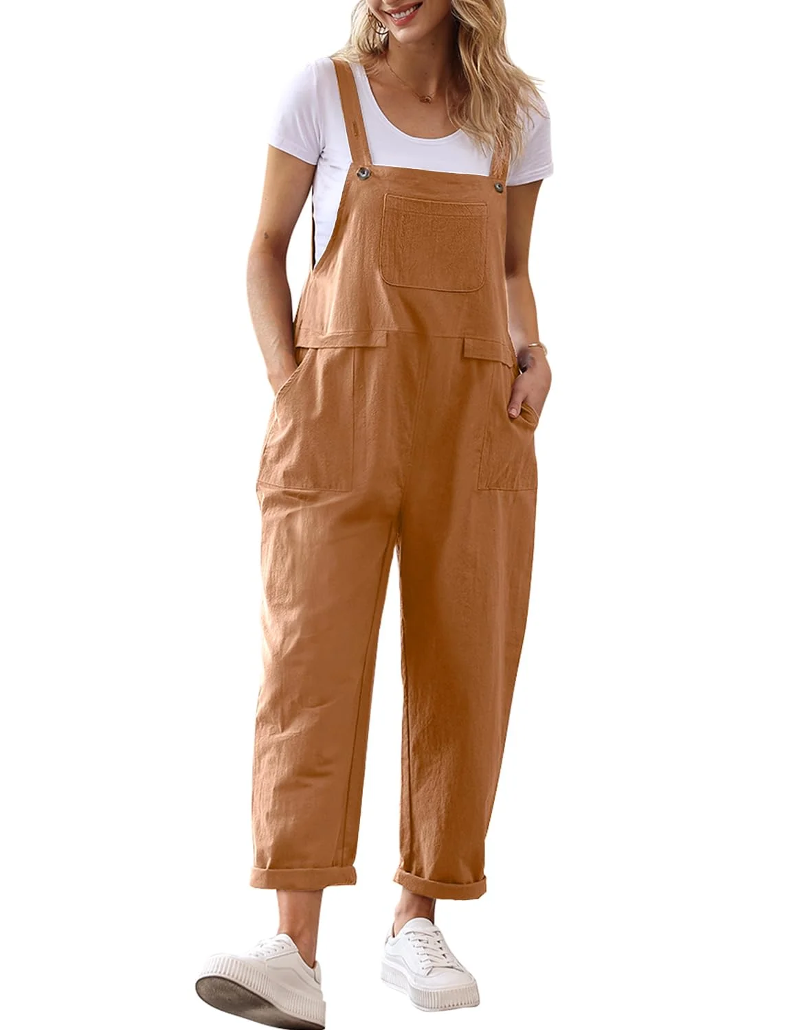 YESNO Damen Latzhose Sommer Oversize Trägerhose Beiläufig Loose Bib Pants Overall Baggy Jumpsuit Strampler Sommerhose mit Träger PV9DE