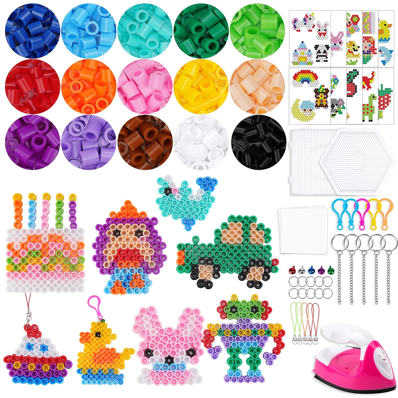 JelyArt 10mm Bügelperlen Große Set – 1500+ XXL Steckperlen mit Mini-Bügeleisen & Vorlagen – Bastelset für Kinder ab 3 Jahren