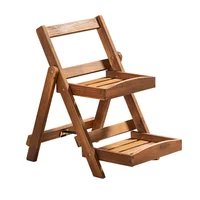 2-stufige Blumentreppe mit 2 Ablagen aus Akazienholz, ca. 54,5 x 40 x 56,5 cm
