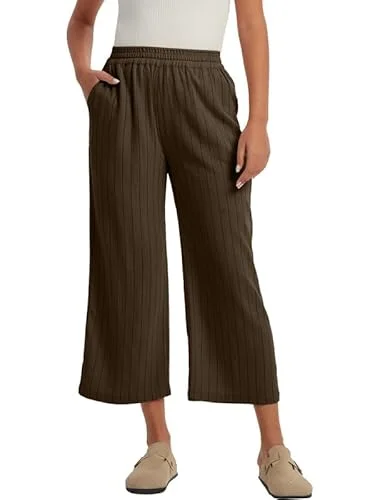 Les umes Damen Weitbeinige Hose Hochtailliert Leinen Viskose Mix Harem Plus Size Crop Elastische Taille Sommer
