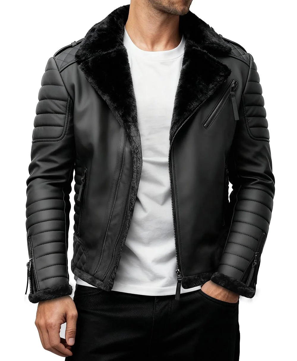 Crone Naik Herren Lederjacke Echtleder Biker Jacke