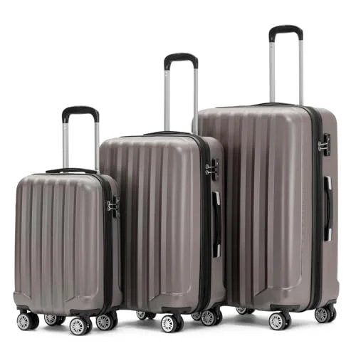 BEIBYE 2080 Kofferset 3-teilig Hartschalenkoffer mit TSA-Zahlenschloss, Reisekoffer Set mit 4 Zwillingsrollen und Teleskopgriff, Erweiterbarer Trolley L & XL, Handgepäck Koffer M