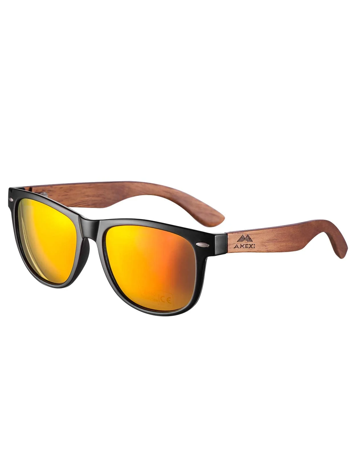 AMEXI Holz Sonnenbrillen Polarisierte Sonnenbrille,Herren Damen Polarisierte Sonnenbrille， UV400 Sonnenbrille/Der Rahmen der Brille ist aus Walnuss Holz