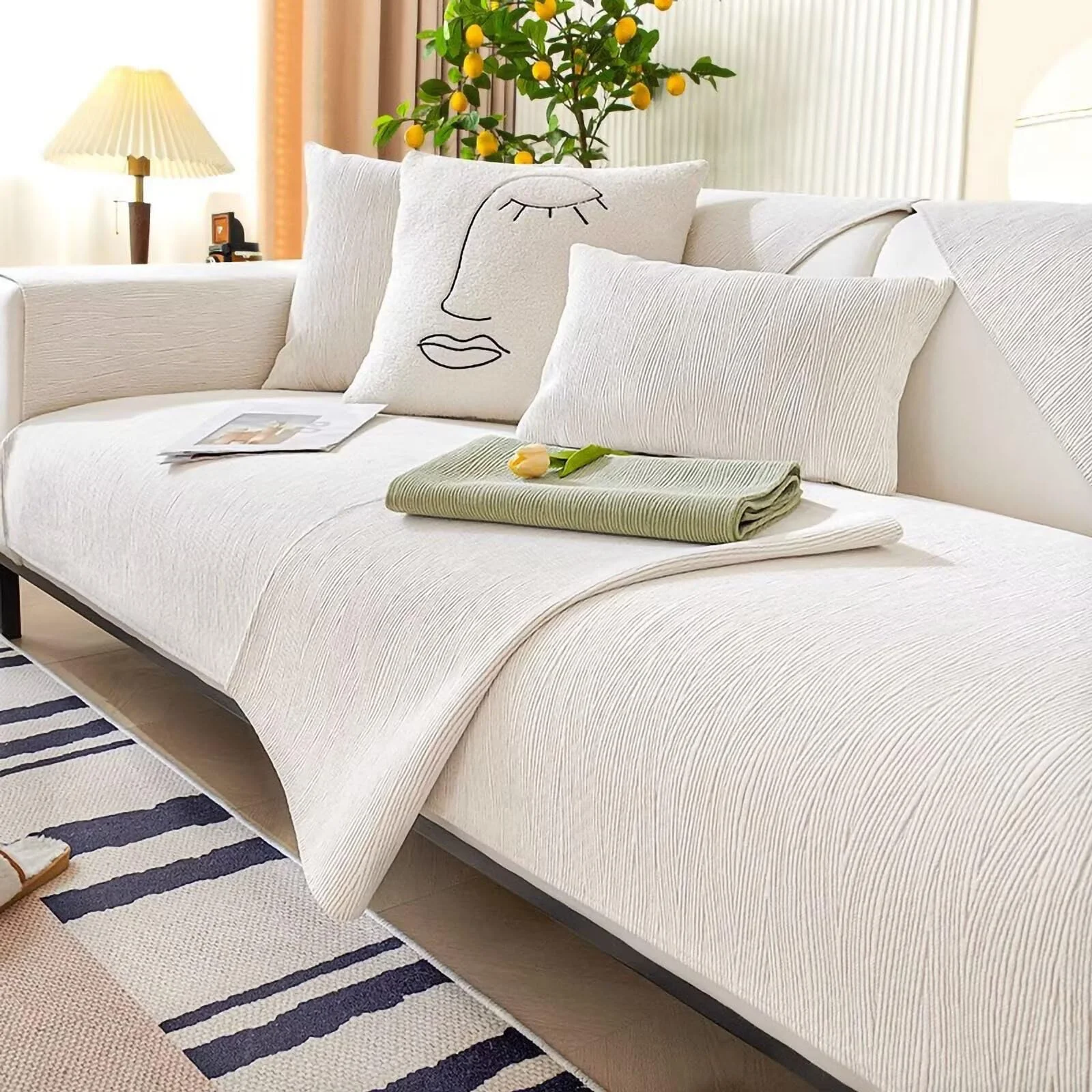 Gluhbirnen Sofa Überwurfdecke, Sofa Überzug, Sofadecken für Sitzfläche rutschfest, Überwurfdecken für Sofa, Fischgrätenstruktur, Hund Katze Sofa Überwurf Sofaschutz, Beige B, 90 * 210CM
