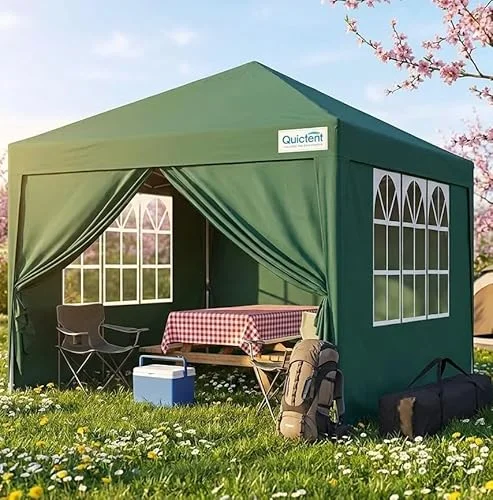 Quictent Pavillon,2x2m&2.4x2.4m&3x3m,Faltpavillon mit 4 Seitenteilen, Wasserdicht Gartenpavillon