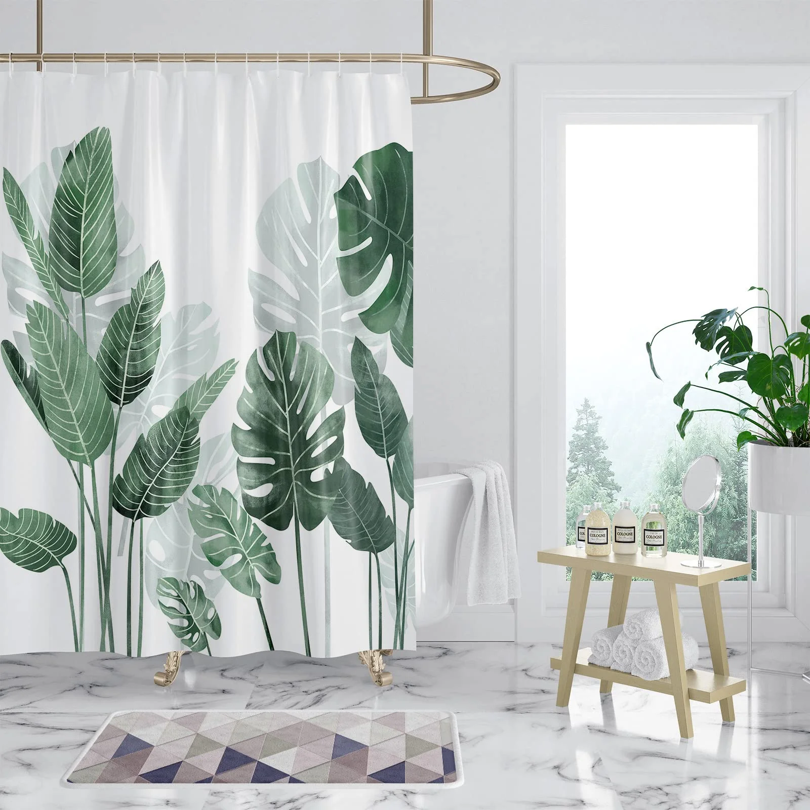 WONGS BEDDING Duschvorhang 240x200cm, Anti Schimmel Shower Curtains grüne Blätter PflanzenWasserbar Badewanne Vorhänge aus Polyester mit 12 Duschvorhangringen für Badezimmer Badewanne