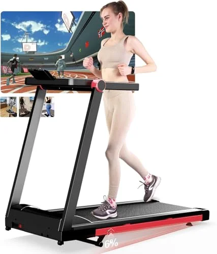 Superun Laufband für Zuhause Klappbar, Übergroße Laufband mit Steigung Breite Lauffläche 112 * 42 cm bis 16 km/h, Sicherer Max 158 KG mit APP und Trainingskursen