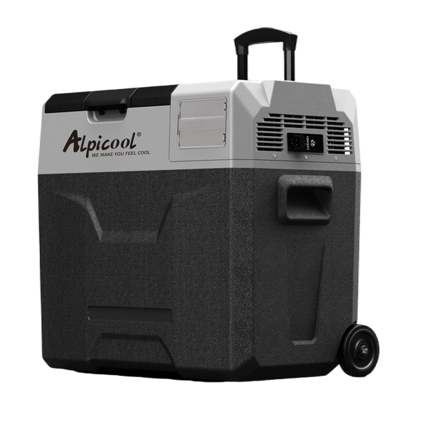 Alpicool ECX50 50L Kompressor Kühlbox, 12V Kühlbox elektrische tragbarer auto Kühlschrank für camping mit USB-Anschluss, Teleskopstange Rad, Wiederaufladbar(Batterie nicht enthalten)
