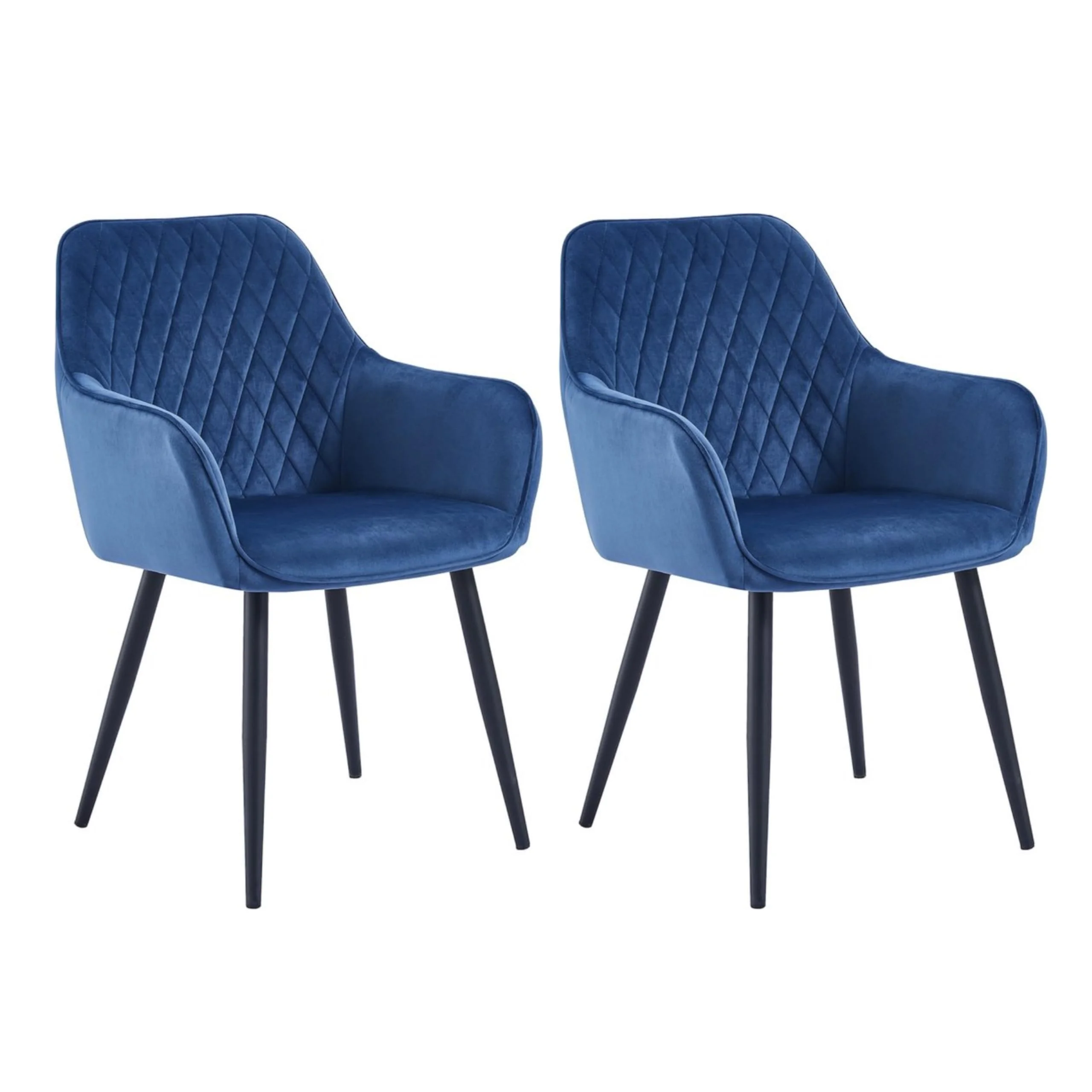 Colenis Esszimmerstühle, 2er Set für Küche, Wohnzimmer, Schlafzimmer, Küchenstühle mit Armlehnen Metallbeinen, gepolsterte Sitzfläche aus Samt, bis 120 kg belastbar, Blau - Beverly