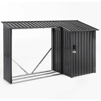 2in1 Brennholzlager mit Schrank aus verzinktem Stahl, ca. 270 x 105 x 158 cm - Schwarz