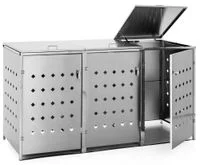 3er Mülltonnenbox Raute aus Edelstahl, ca. 207 x 77,5 x 115 cm - Silber
