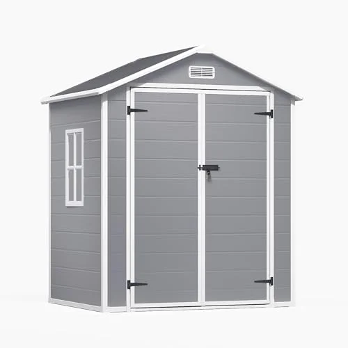 Xbro Gerätehaus Kunststoff 171x124x210 cm Grau, wetterfestes Geräteschuppen Kunststoff mit Bodenplatte, UV-beständig & abschließbar, Gartenhaus für Garten Terrasse Balkon