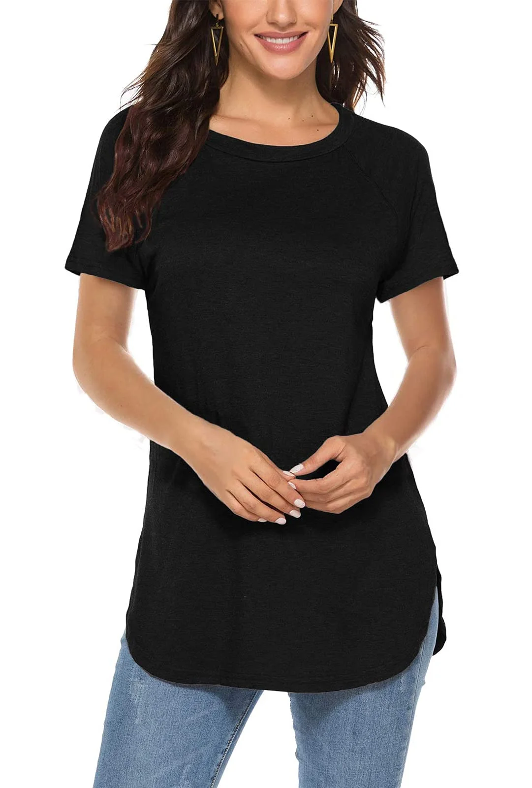 BDTECAOR T Shirt Damen Sommer Kurzarm Basic Casual Oberteil Locker Leichte Tunika Baumwolle Rundhals Lässig Tops