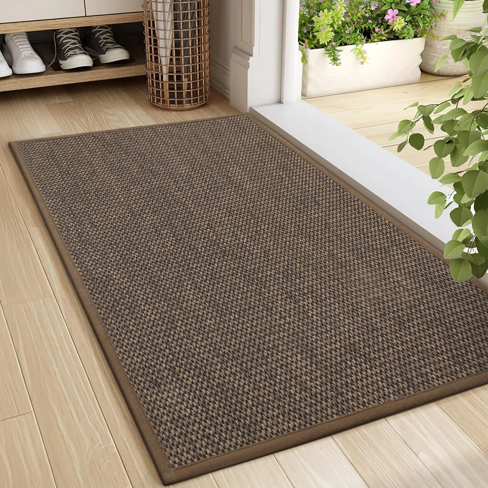LEKEEPGO Fussmatte Innen 60 x 90 cm, rutschfest Fußmatte, waschbar Schmutzfangmatte, Dünn Türmatte Saugstarke Eingangsteppich, Sauberlaufmatte, Eingangsmatte für Innenbereich, Braun