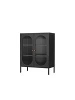 Metallschrank Sideboard mit  Sicherheitsglas-Türen MORU, ca. 110 x 80 x 40 cm - Schwarz