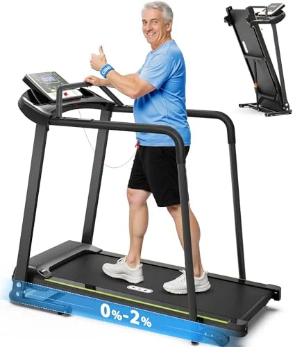 CIIHI Laufband für Senioren – Seniorenlaufband mit langen Handläufen – faltbares Laufband für Zuhause mit 136 kg Kapazität – Erholungs-Fitness-Trainingsgerät für ältere Menschen mit Herzfrequenzmesser