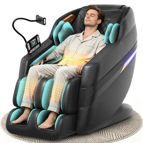 Gegcucey 3D SL-Track-Massagesessel, Ganzkörper-Massagesessel mit 8 Luftkammern, Heizfunktion für Beine und Taille, Fußrollenmassage, KI-Sprachsteuerung und Bluetooth-Lautsprecher, Zero-Gravity-Modus