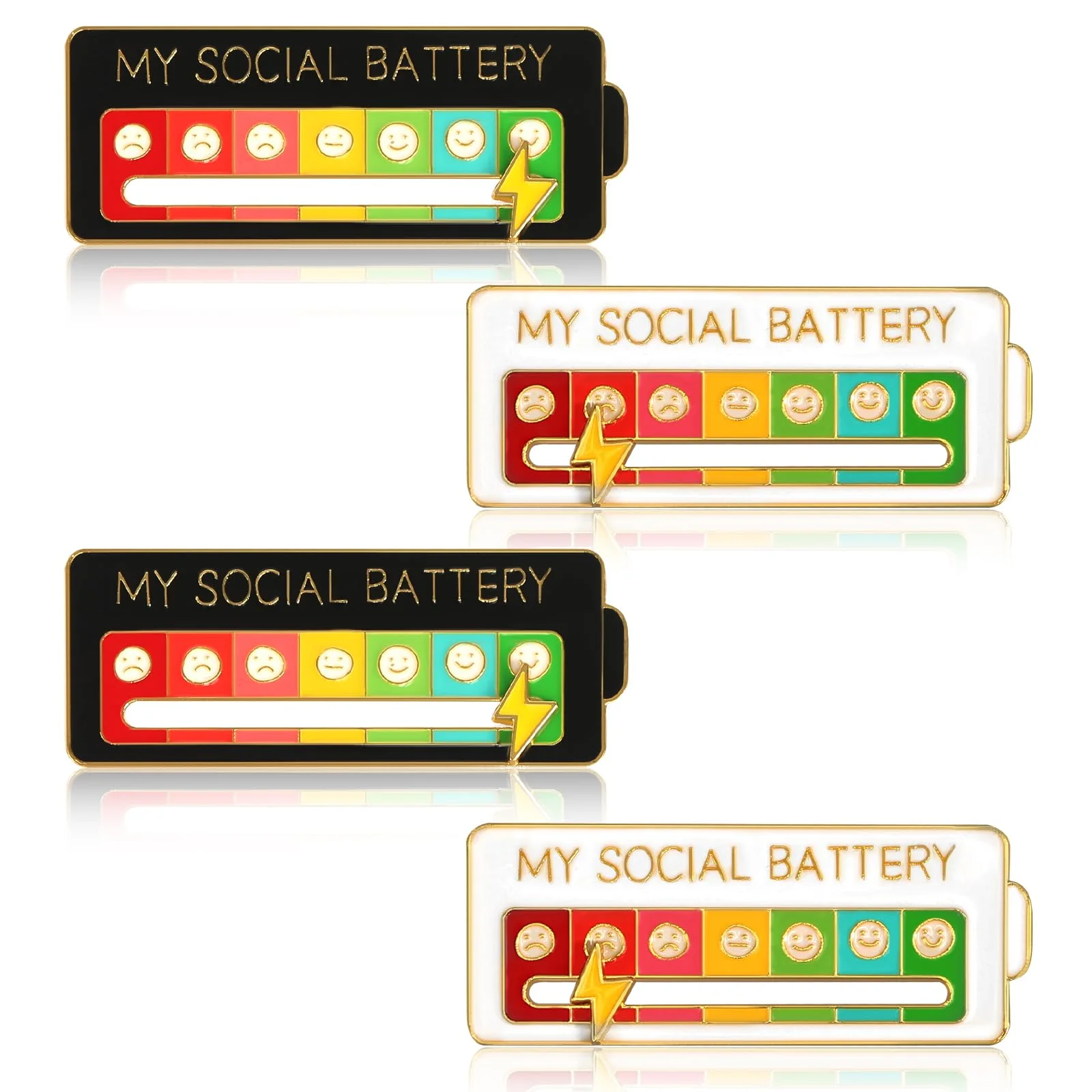 Social Battery Pin, 4 Stück Lustige Brosche für Soziale Stimmung für 7 Tage Interaktive Stimmungsnadeln, Broschen Angstabzeichen Interaktive für Psychische Gesundheit (Weiß+Schwarz)