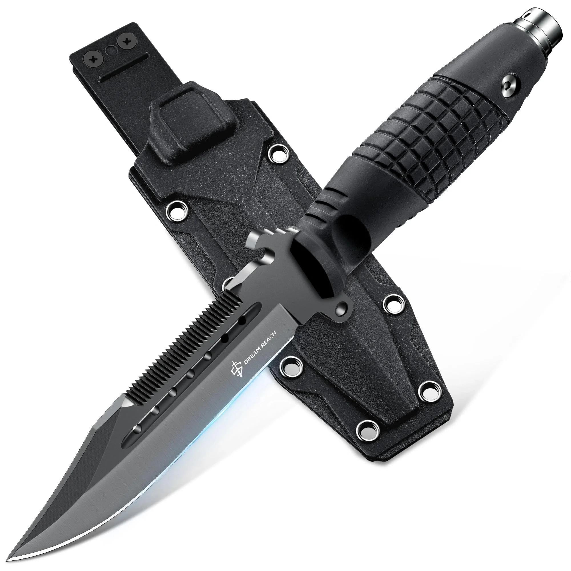 Dream Reach Outdoor Messer Survival, Scharfe Jagdmesser Feststehende Klinge mit Scheide, Camping Messer Geschenke für Männer Schwarz